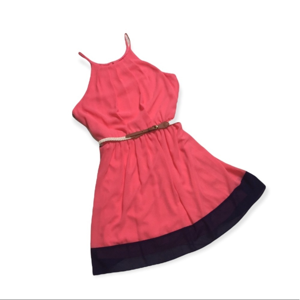 IZ BYER Coral/Navy Color Block Dress M NWOT